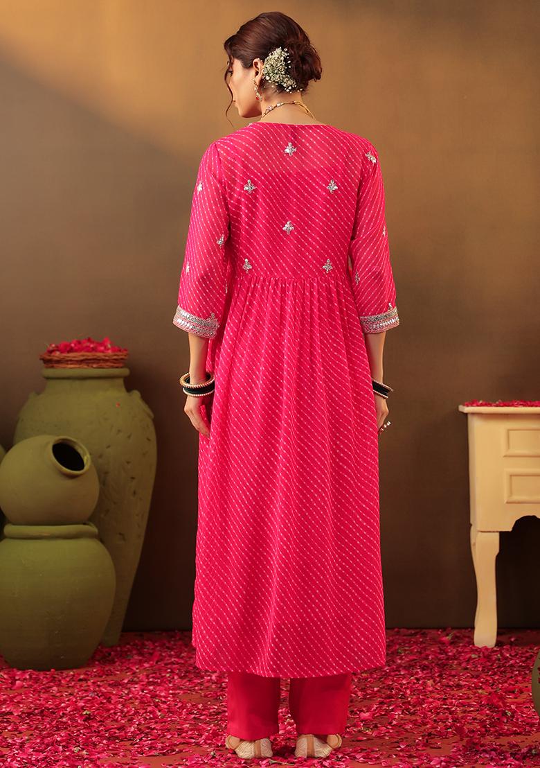 Fuchsia Embroidered Georgette Salwar Suit With Jacket - Indya