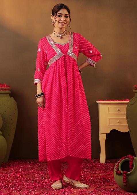 Fuchsia Embroidered Georgette Salwar Suit With Jacket