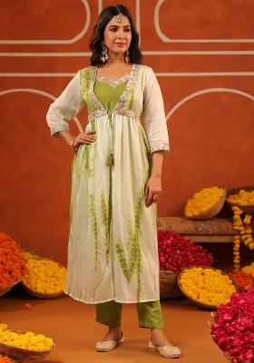Green Embroidered Chanderi Silk Salwar Suit With Jacket