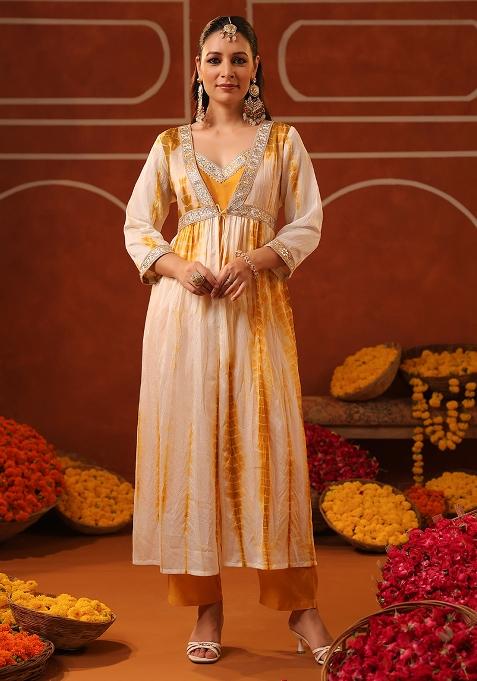 Mustard Embroidered Chanderi Silk Salwar Suit With Jacket
