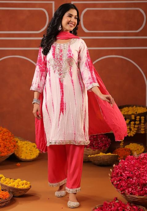 Fuchsia Embroidered Silk Blend Straight Kurta Set