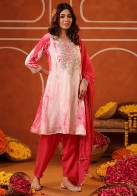 Fuchsia Embroidered Chanderi Silk Anarkali Set With Dupatta