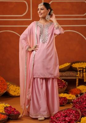 Mauve Gota Work Chanderi Silk Sharara Set With Dupatta