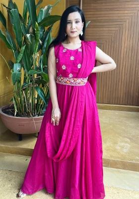 Pink Embroidered Chinon Anarkali Dress