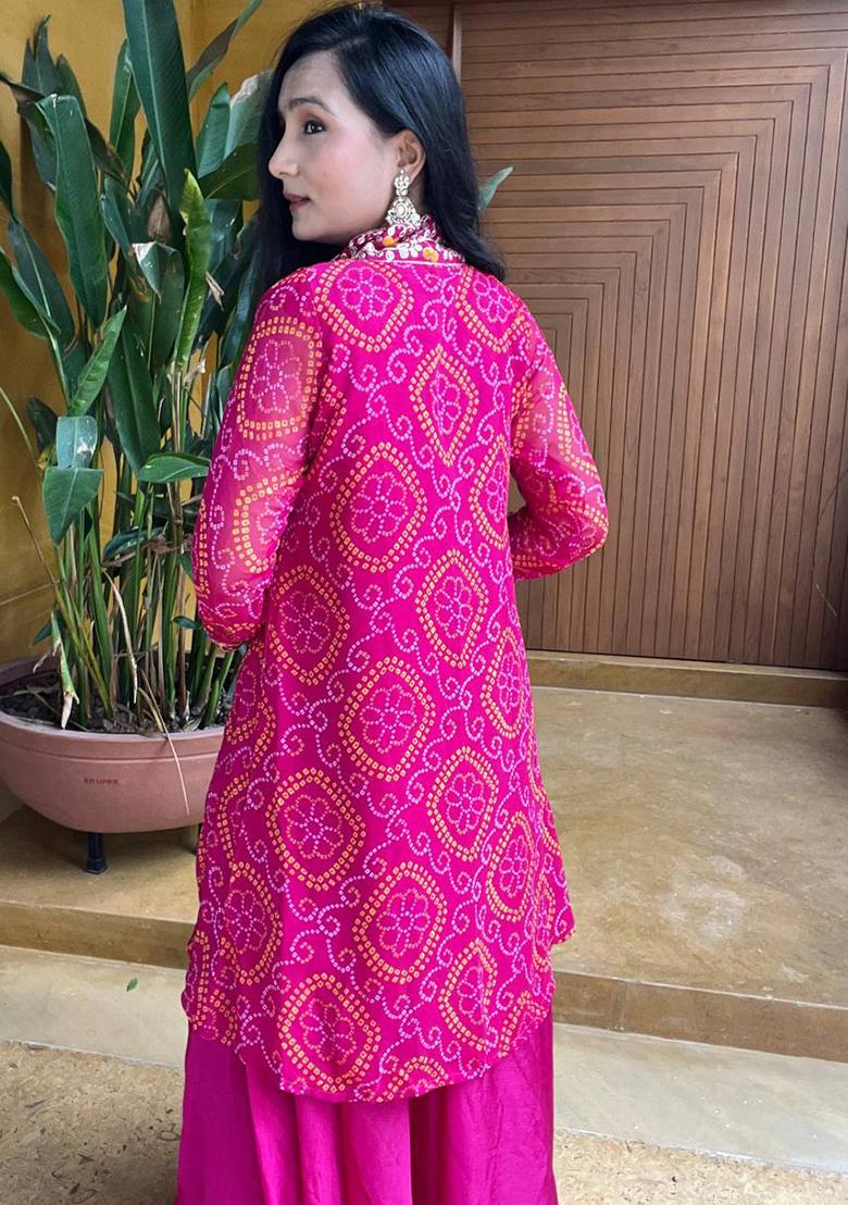 Pink Embroidered Chinon Anarkali Dress - Indya