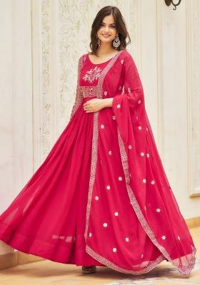 Pink Embroidered Faux Georgette Anarkali Dress