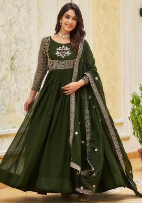 Mehendi Embroidered Faux Georgette Anarkali Dress