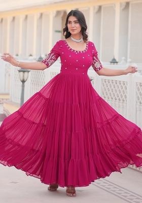 Rani Pink Embroidered Faux Georgette Anarkali Dress