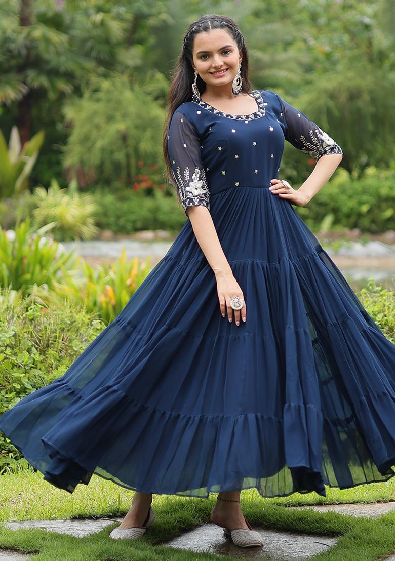 Morpich Embroidered Faux Blooming Anarkali Dress - Indya