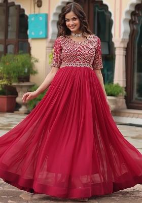 Pink Embroidered Faux Blooming Anarkali Dress