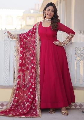 Pink Embroidered Faux Blooming Anarkali Dress