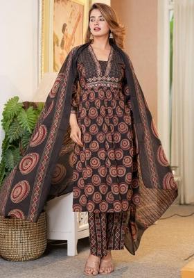 Black Embriodery And Mirror  Work Cotton Kurta Set