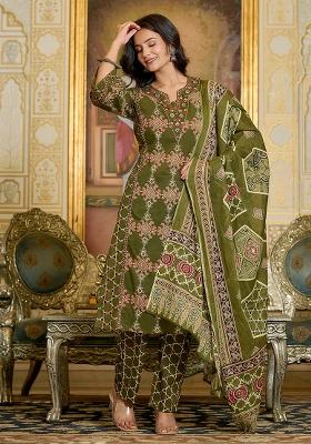 Green Hand  Dori Work  Cotton Kurta Set