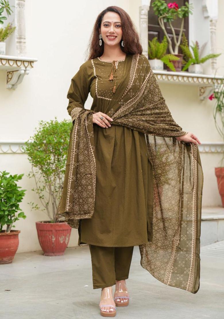 Multicolor Hand And Mirror Work. Cotton Kurta Set