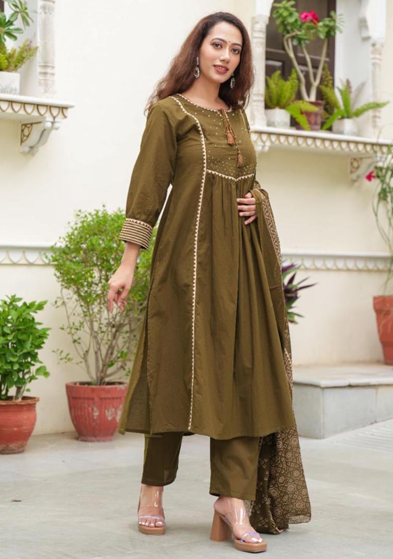 Multicolor Hand And Mirror Work. Cotton Kurta Set