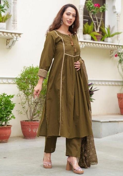 Multicolor Hand And Mirror Work. Cotton Kurta Set