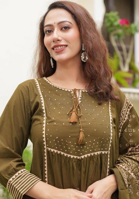 Multicolor Hand And Mirror Work. Cotton Kurta Set