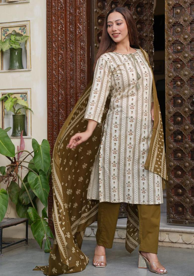 Multicolor Hand And Mirror Work. Cotton Kurta Set