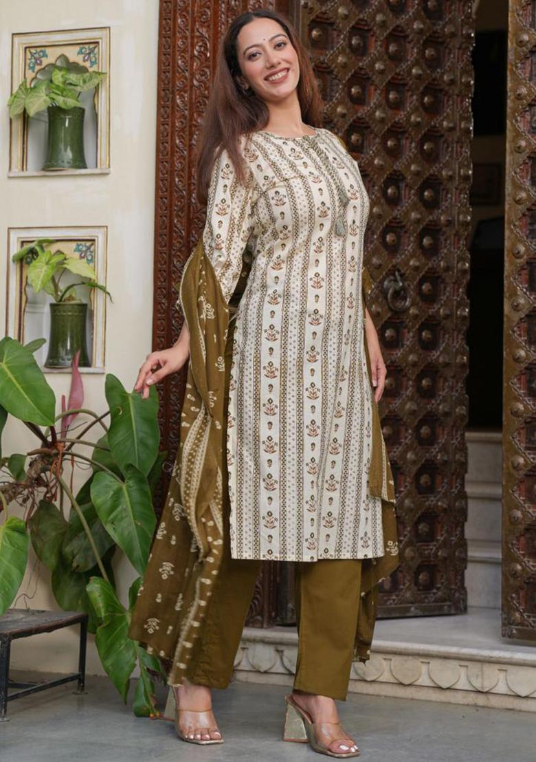 Multicolor Hand And Mirror Work. Cotton Kurta Set