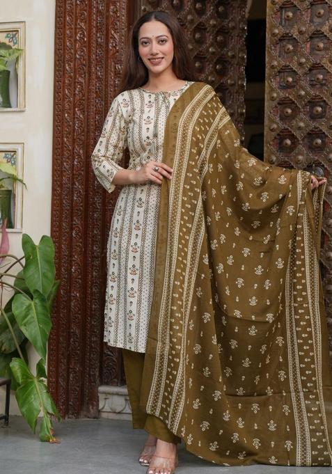 Multicolor Hand And Mirror Work. Cotton Kurta Set