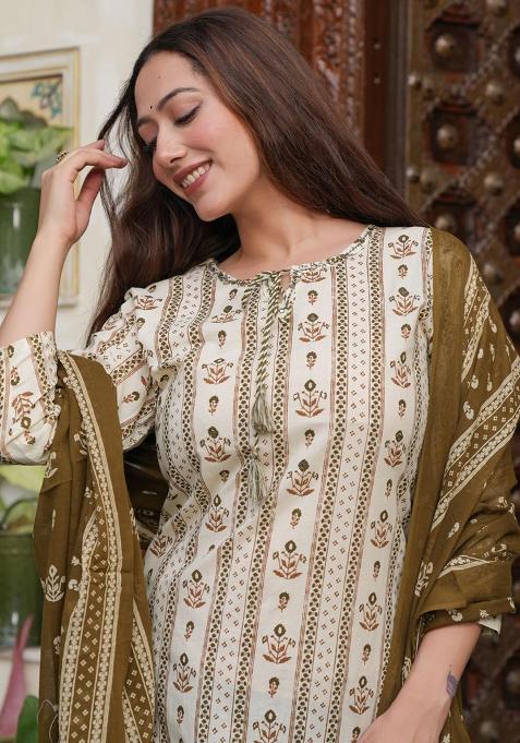 Multicolor Hand And Mirror Work. Cotton Kurta Set