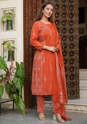 Multicolor Hand  And Zari Work Cotton Kurta Set