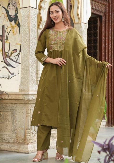 Multicolor Embriodery  And Hand Work  Cotton Kurta Set