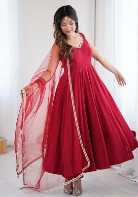 Maroon Solid Silk Kurta set