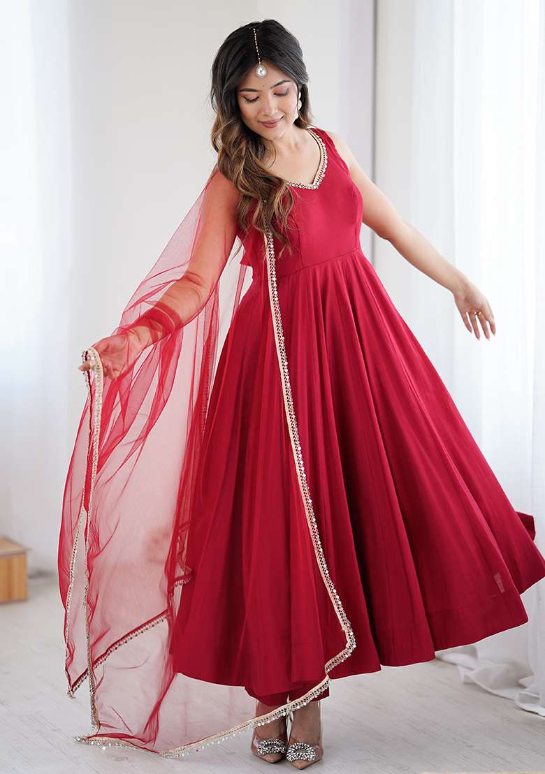 Maroon Solid Silk Kurta set - Indya
