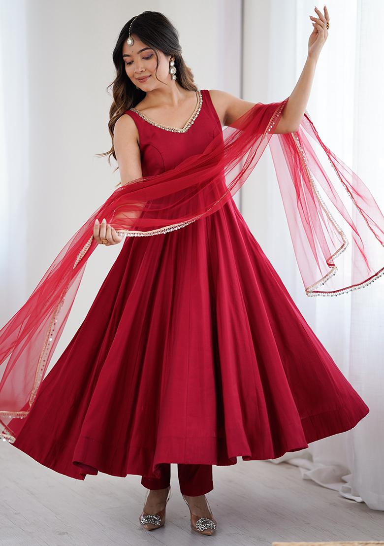 Maroon Solid Silk Kurta set - Indya