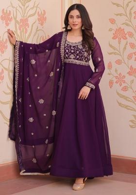 Purple Embroidered Georgette Gowns