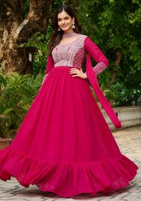 Pink Embroidered Georgette Gowns