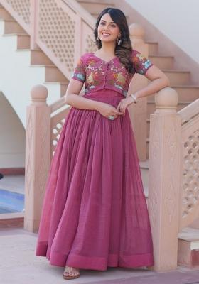 Wine Embroidered Georgette Gowns