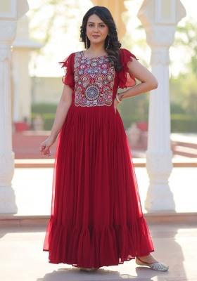Maroon Embroidered Georgette Gowns