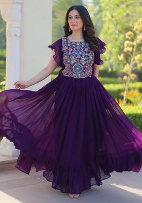 Purple Embroidered Georgette Gowns