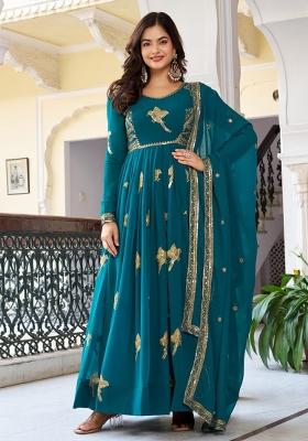 Rama Green Embroidered Georgette Gowns