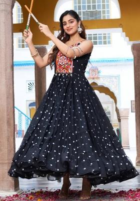 Black Embroidery With Thread Work Georgette Gown