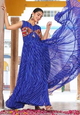 Blue Embroidery With Thread Work Georgette Gown