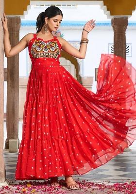 Red Embroidery With Thread Work Georgette Gown