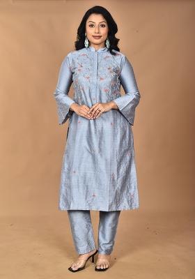 Grey Hand Embroidery Cotton Co Ord Set