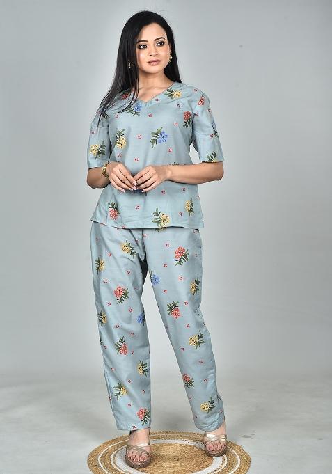Multicolour Pinted Semi Muslin Co Ord Set