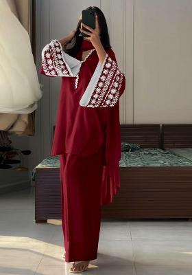 Maroon Embroidery Blended Kurta Set