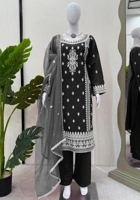 Black Embroidery Blended Kurta Set