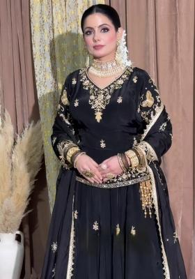 Black Embroidery Blended Kurta Set