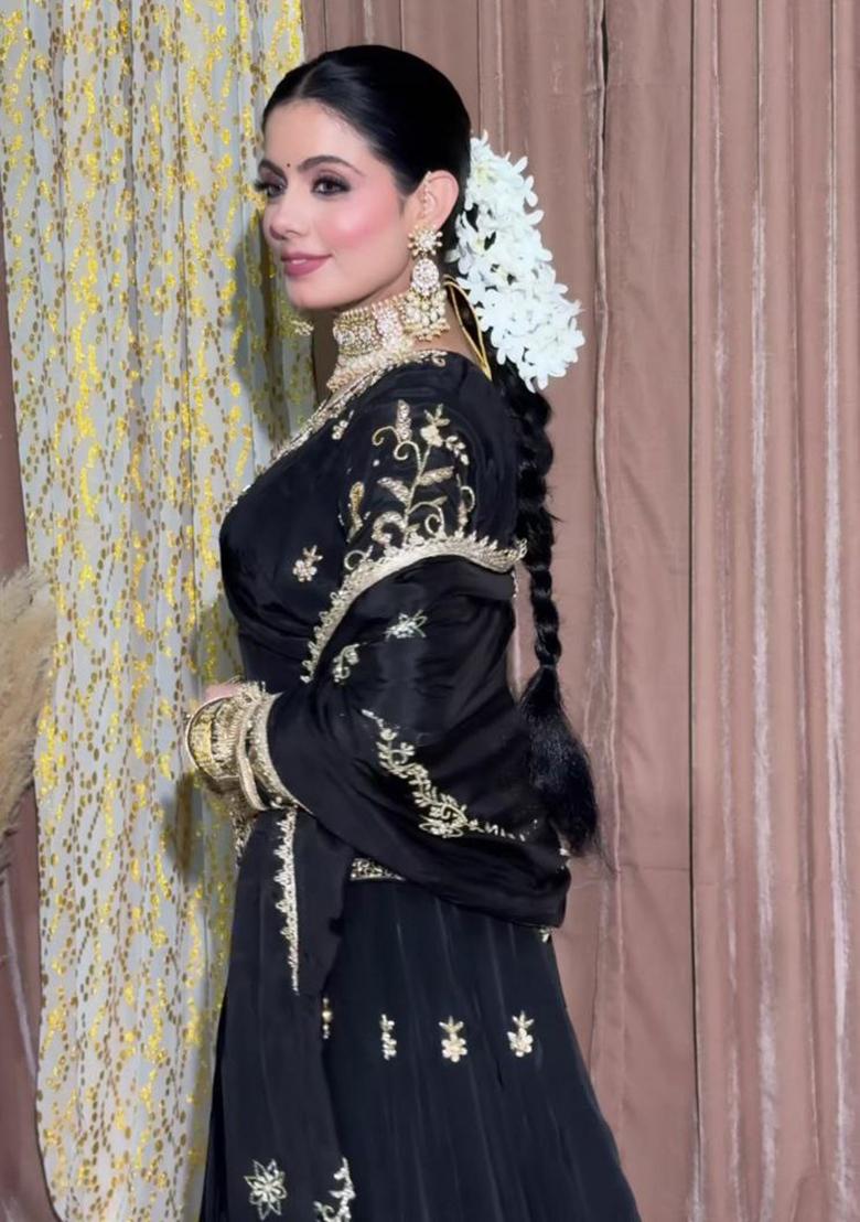 Black Embroidery Blended Kurta Set - Indya