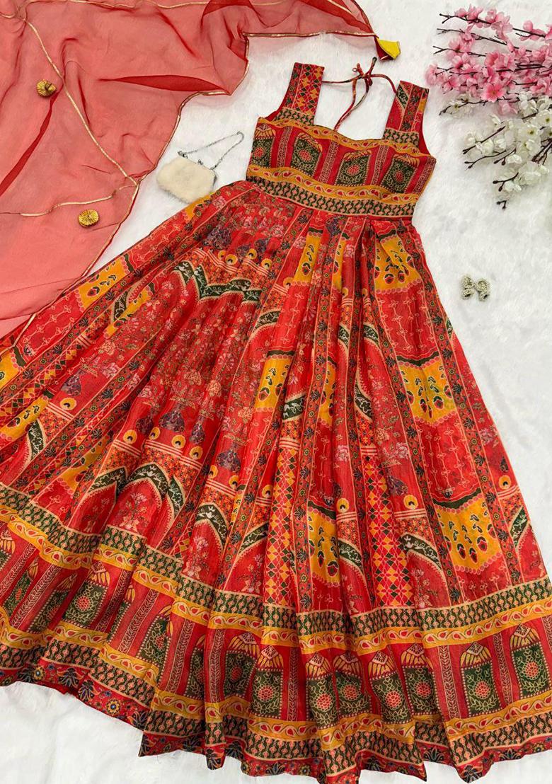 Orange Printed Blended Kurta Set - Indya