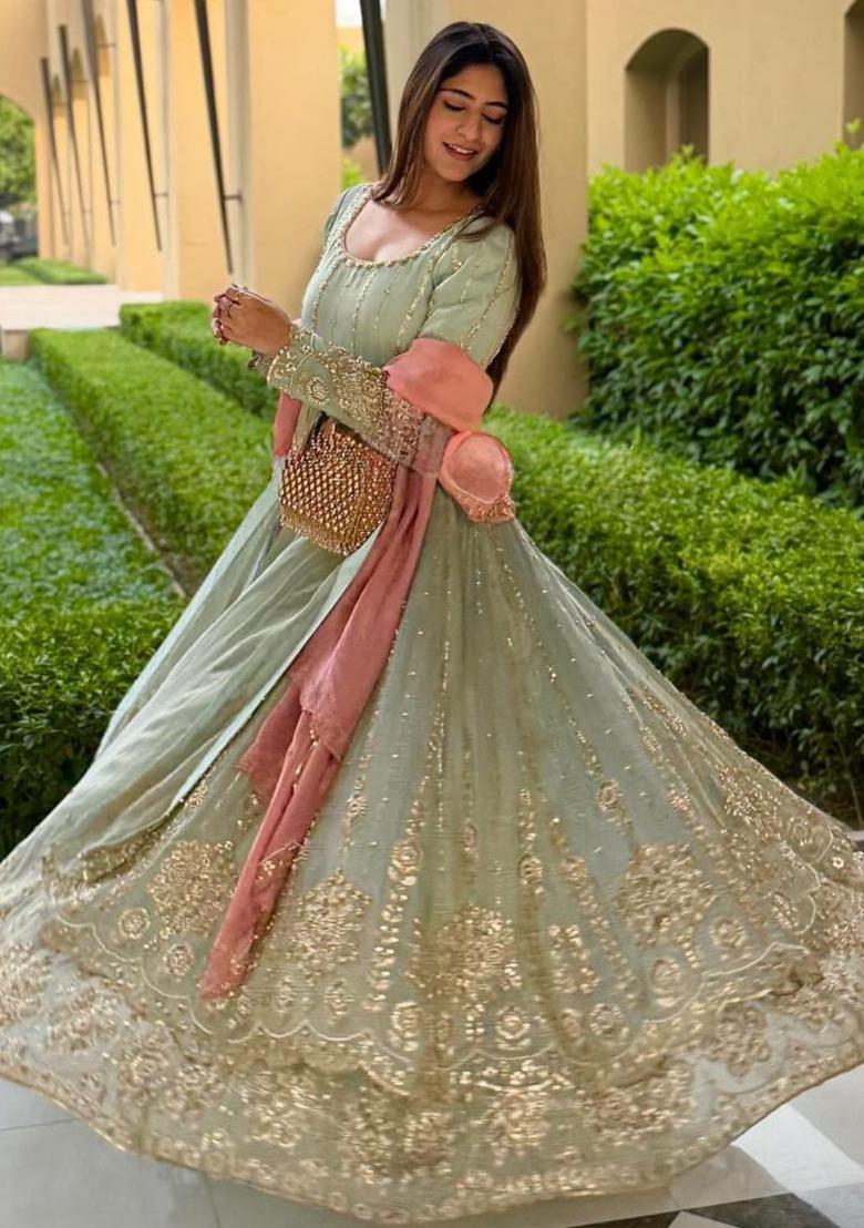 Blue Embroidery Blended Kurta Set - Indya