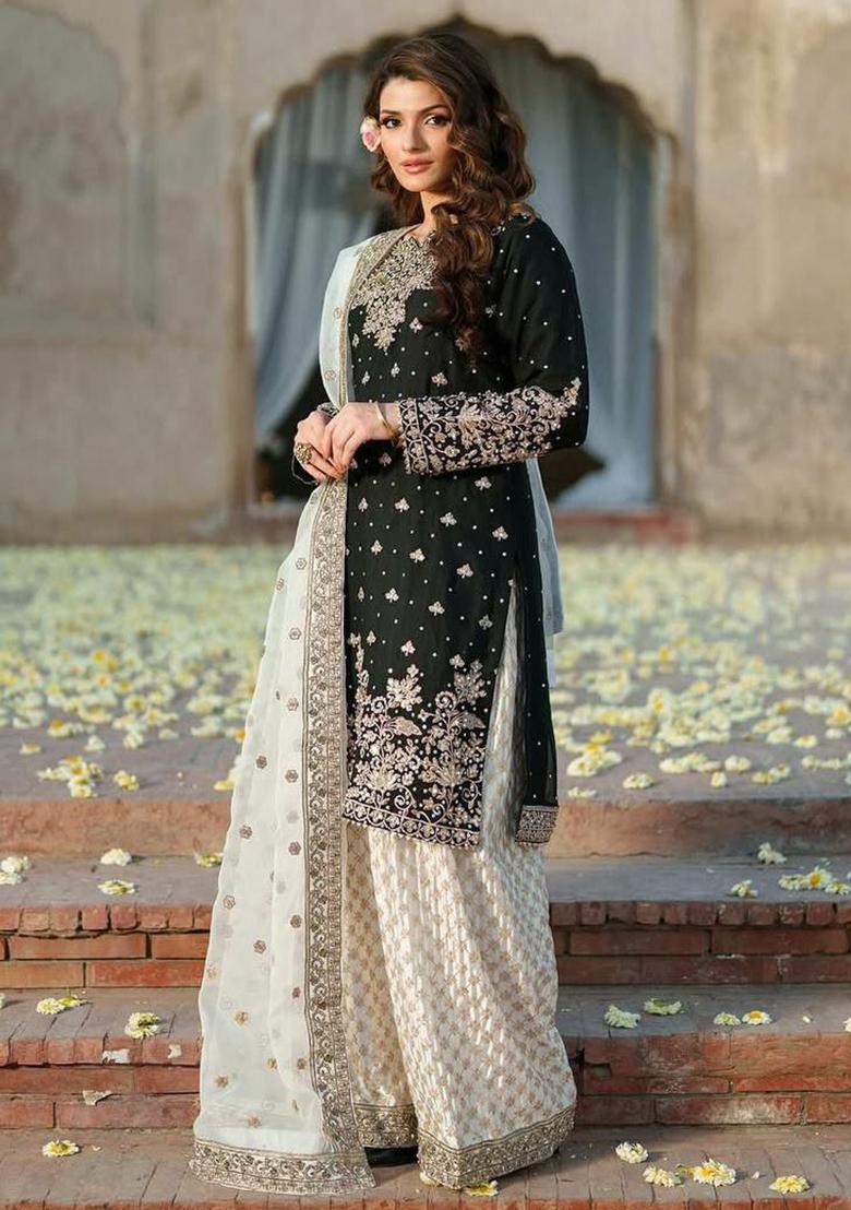 Black Embroidery Blended Kurta Set - Indya
