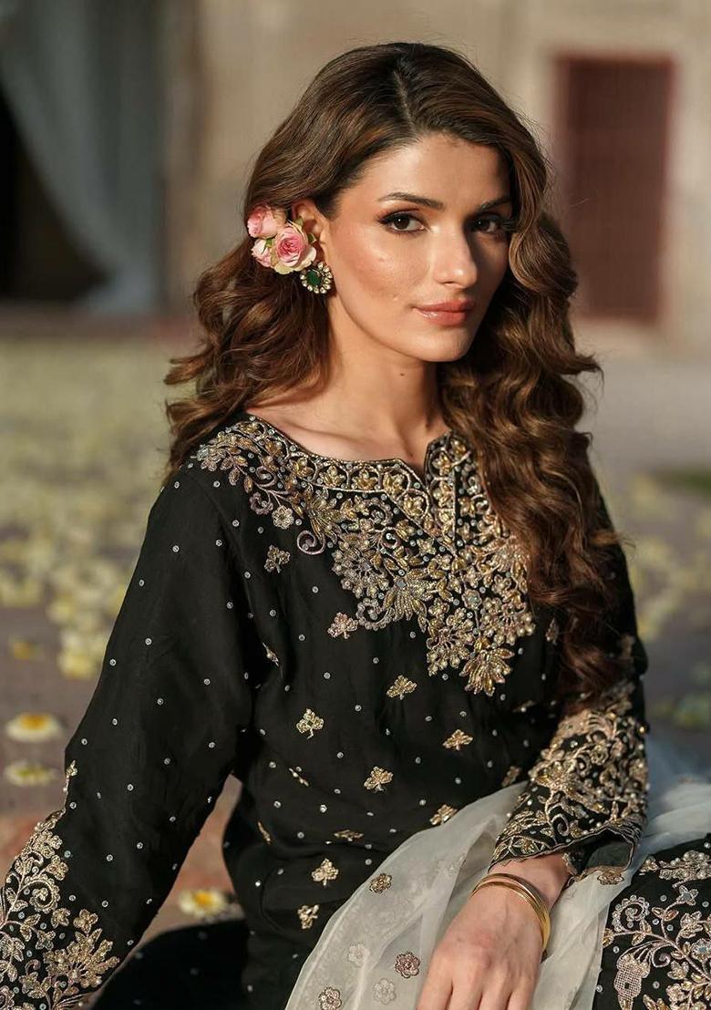 Black Embroidery Blended Kurta Set - Indya