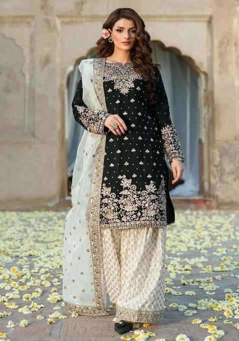 Black Embroidery Blended Kurta Set